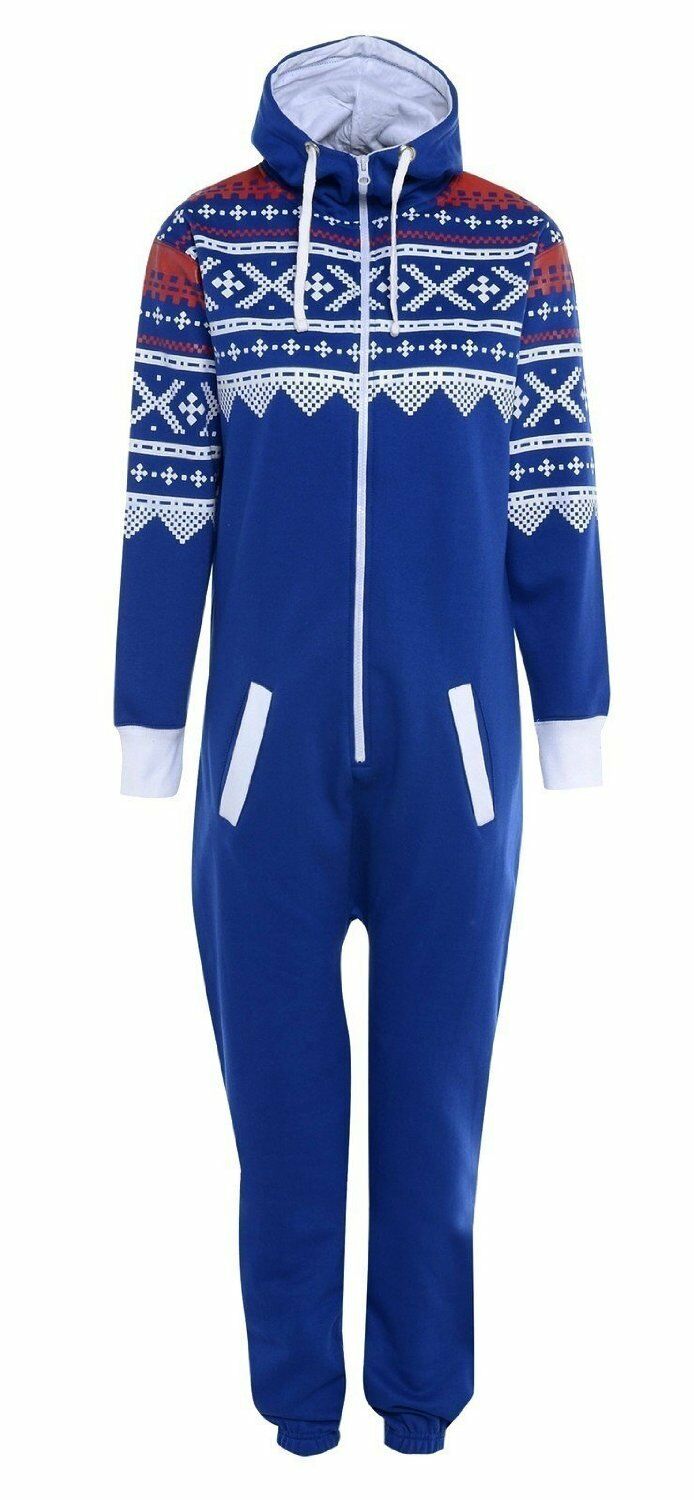 Royal Blue & White Aztec Onesie. These Have A White Cotton Lined Hood With The Rest Of The Onesie Being Fleece.They Have Elasticated Ribbed Cuffs And Front Pockets.The Zip At The Front Goes From The Neck To Just Below The Waist. These Are A Lose Fit Onesie. Sizes 2XL To 4XL Available.