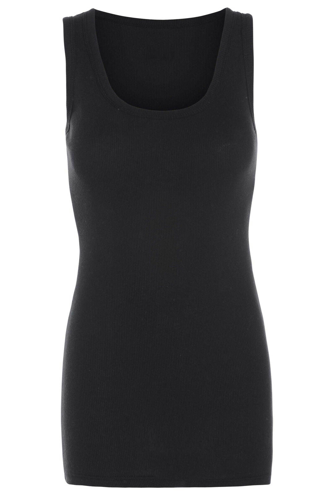 Ladies Black Ribbed Vest Top.