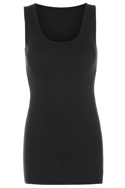 Ladies Black Ribbed Vest Top.