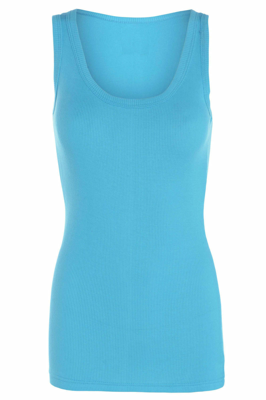Ladies Turquoise Ribbed Vest Top.