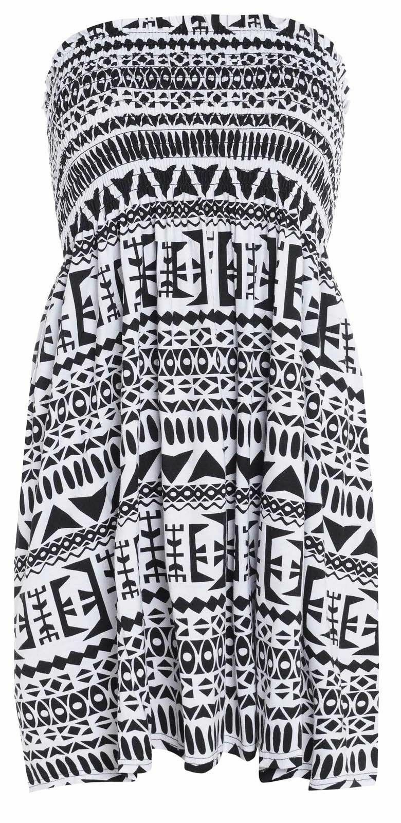 Ladies Aztec Tribal Design Boob Tube Short Style Dress