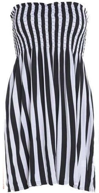 Ladies Black & White Stripe Boob Tube Short Style Dress.