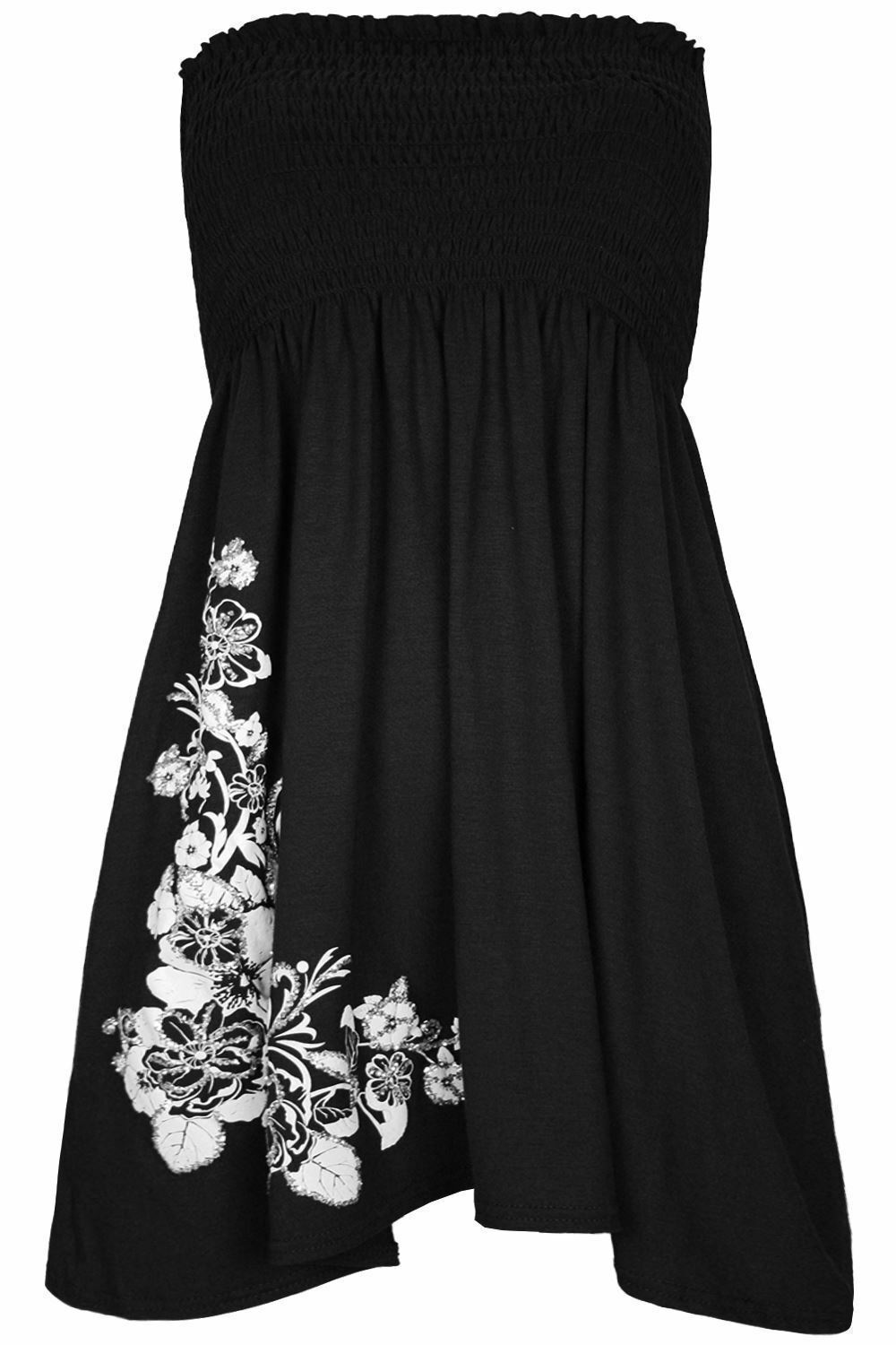 Ladies Black & White Flower Detail Boob Tube Short Style Dress.