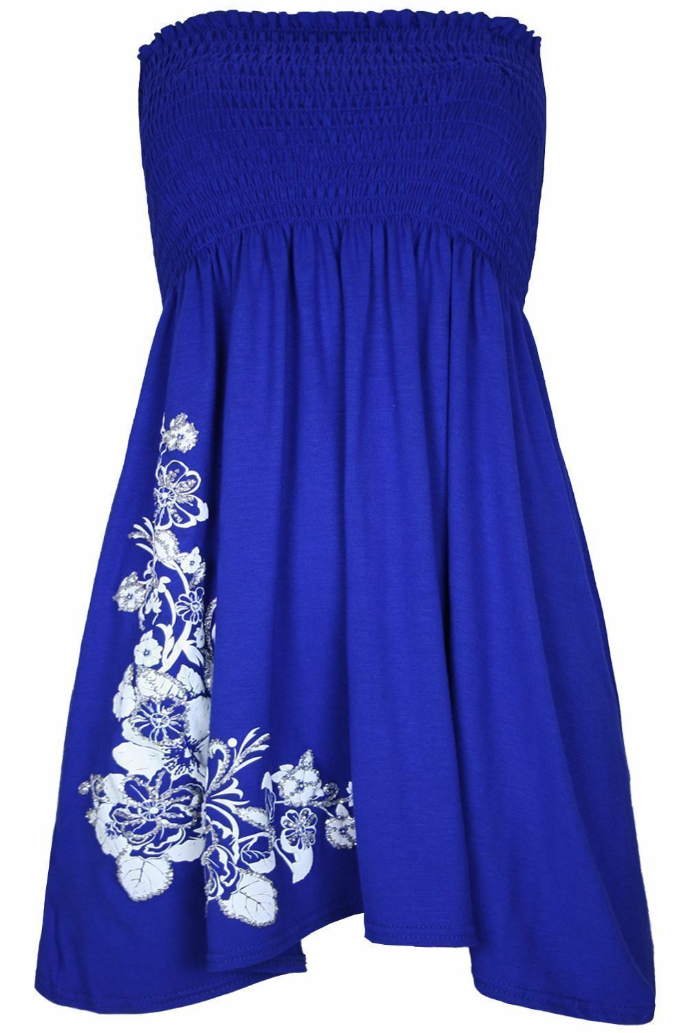 Ladies Royal Blue & White Flower Boob Tube Short Style Dress.