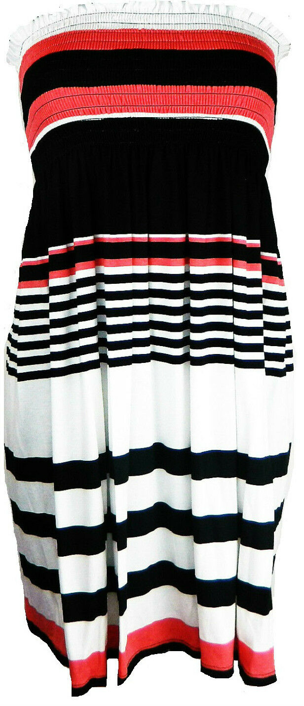 Ladies Coral Stripe Boob Tube Short Style Dress.