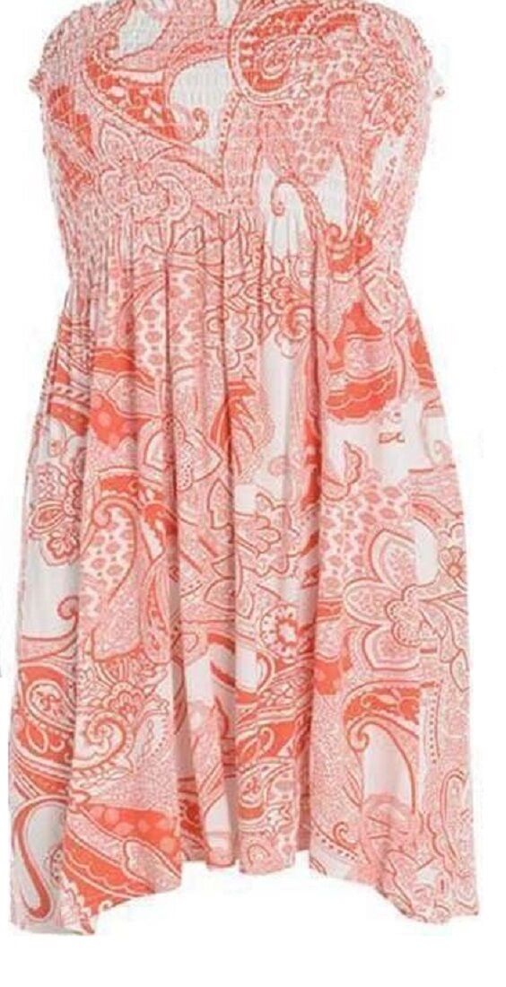 Ladies Orange Paisley Boob Tube Short Style Dress.