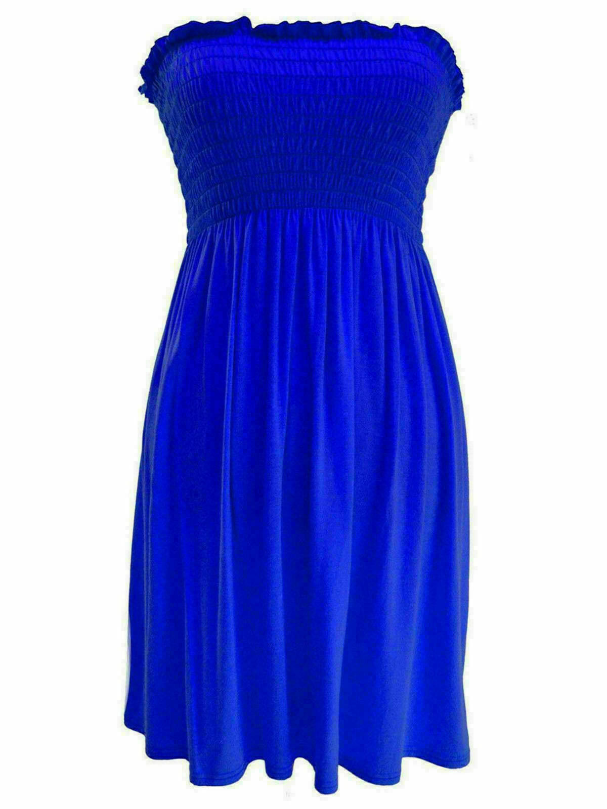Ladies Plain Royal Blue Boob Tube Short Style Dress.