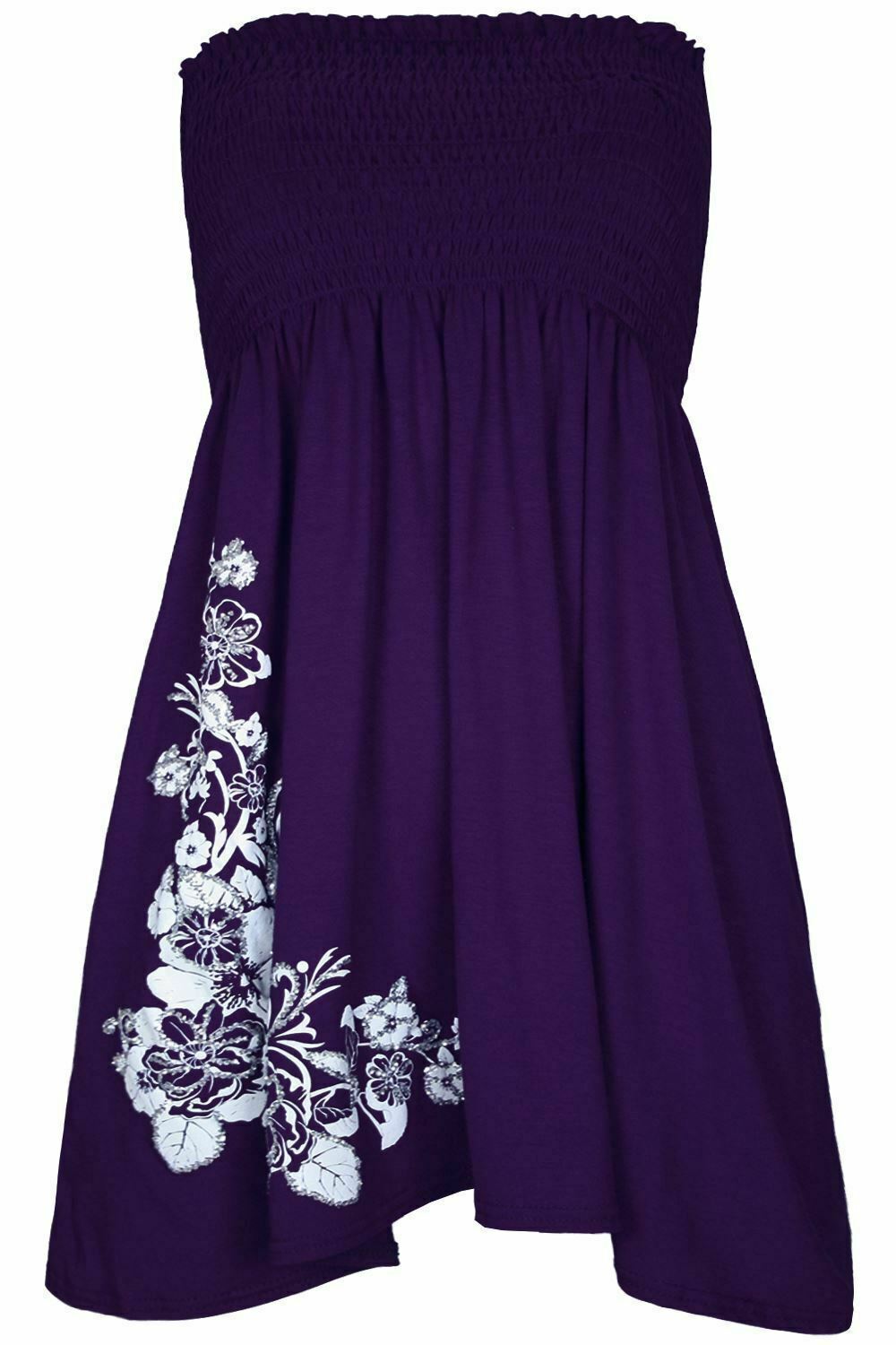 Ladies Purple & White Flower Boob Tube Short Style Dress.