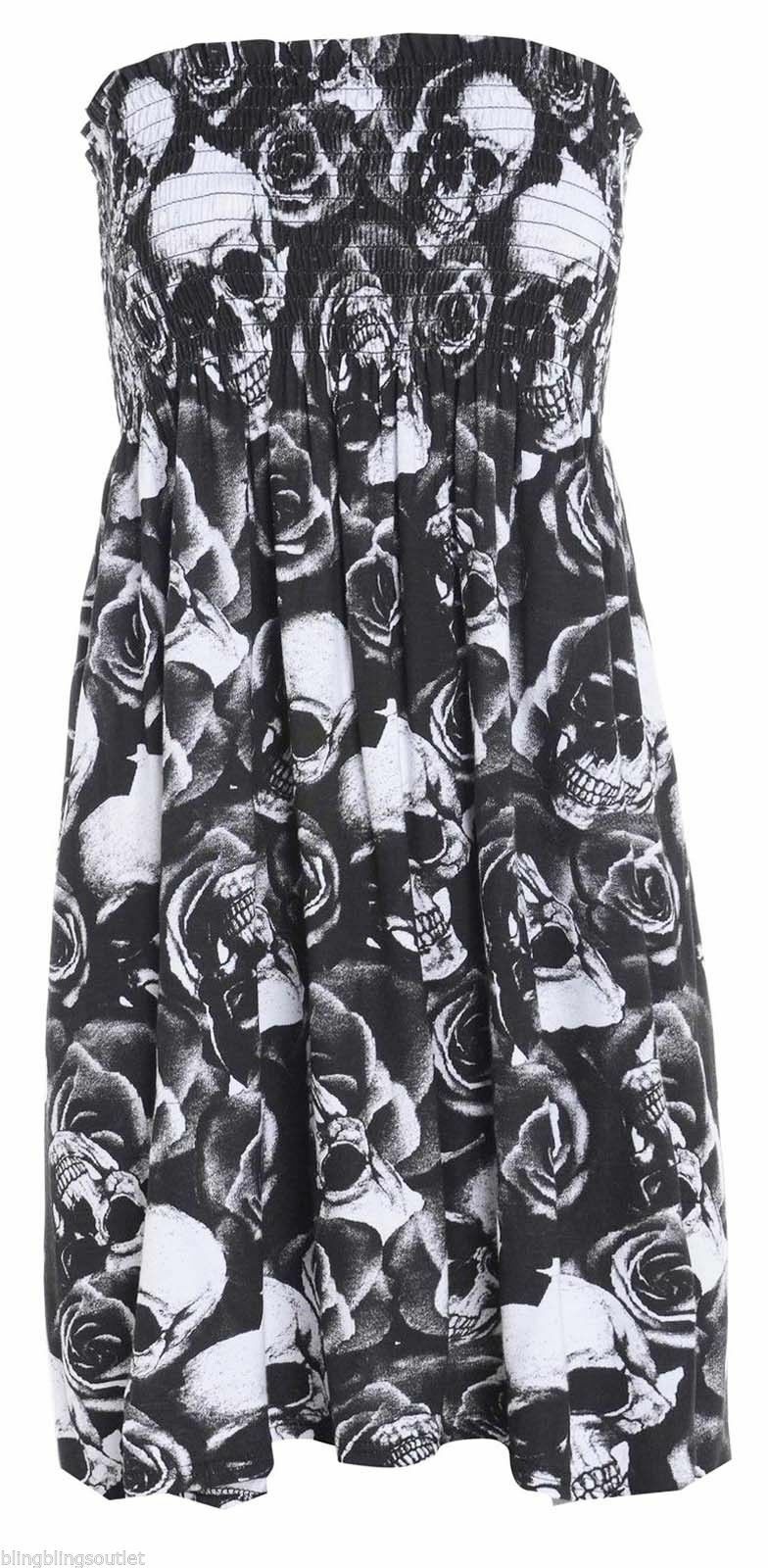 Ladies Skull & Rose Boob Tube Short Style Dress.