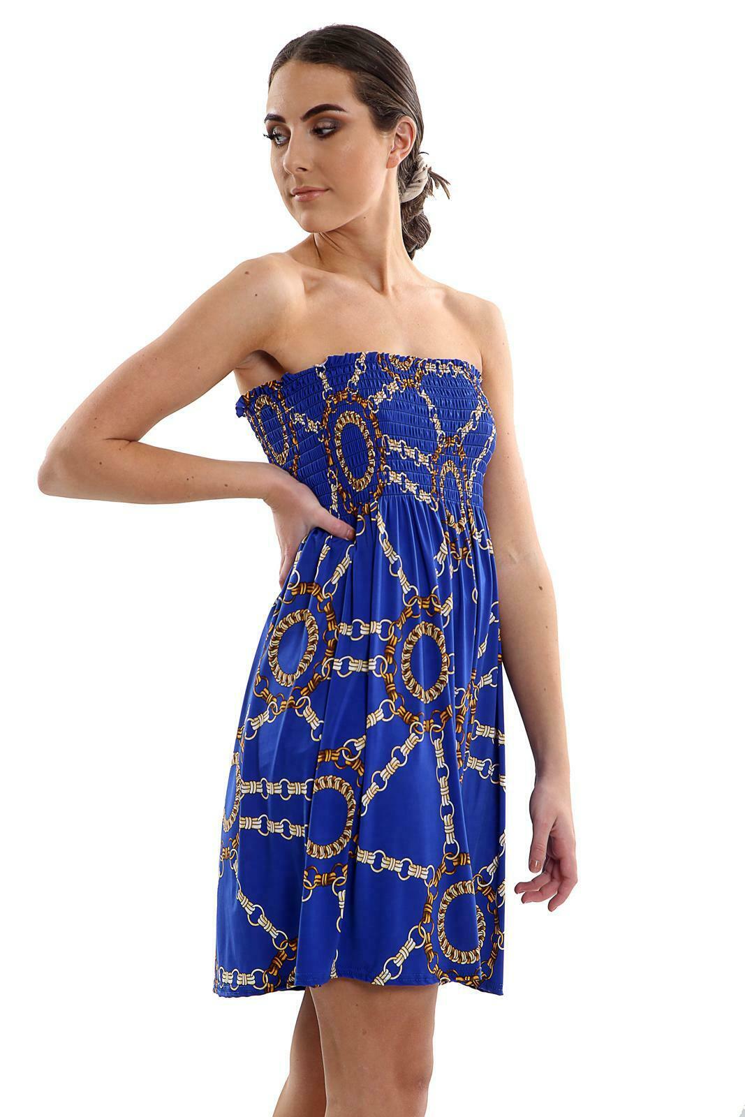 Ladies Royal Blue With Design Boob Tube Short Style Dress.