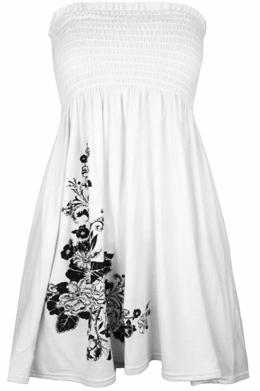 Ladies White & Black Flower Boob Tube Short Style Dress. 