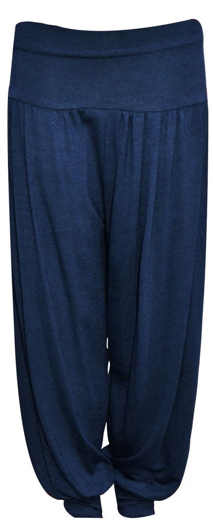 Children's Navy Harem Trousers.Ages 5-13. Perfect As Loungewear Or To Go Over Dance Leggings/ Gymnastic Leotards. They Have An Elasticated Waist And Cuffs For Comfort