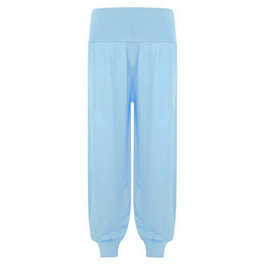 Children's Sky Blue Harem Trousers.Ages 5-13. Perfect As Loungewear Or To Go Over Dance Leggings/ Gymnastic Leotards. They Have An Elasticated Waist And Cuffs For Comfort
