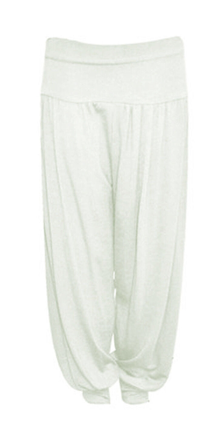 Children's White Harem Trousers.Ages 5-13. Perfect As Loungewear Or To Go Over Dance Leggings/ Gymnastic Leotards. They Have An Elasticated Waist And Cuffs For Comfort