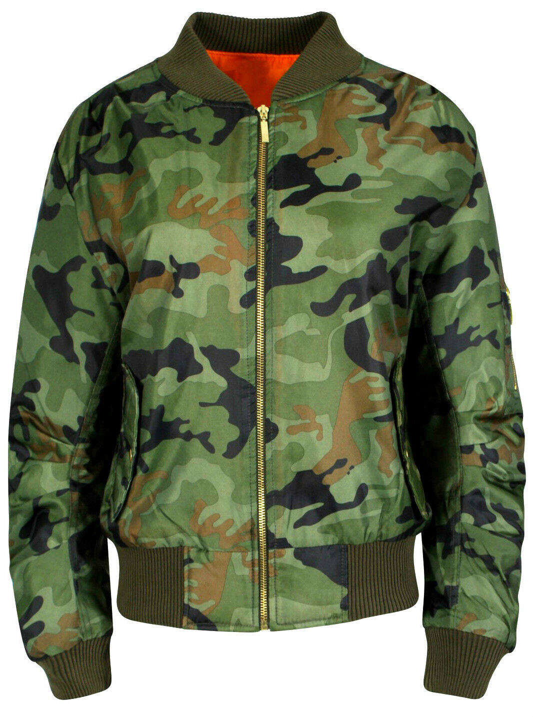 Ladies Camo Print Bomber Jacket.