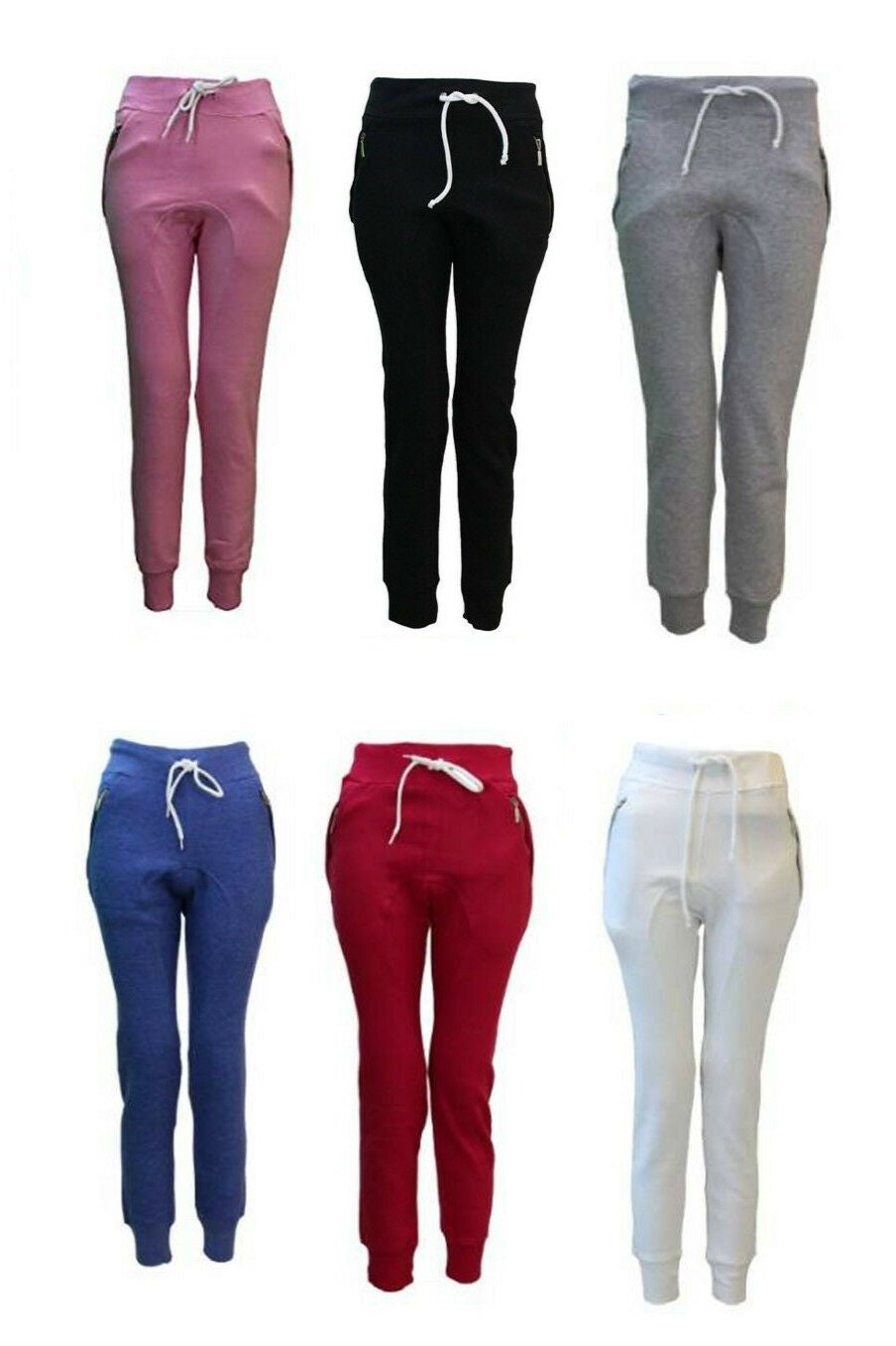 Ladies Jogging Bottoms With Zip Pockets. Available Sizes 8-14. They Have A Ribbed Elasticated Ankle Cuffs &  Waist With Drawstring Feature.