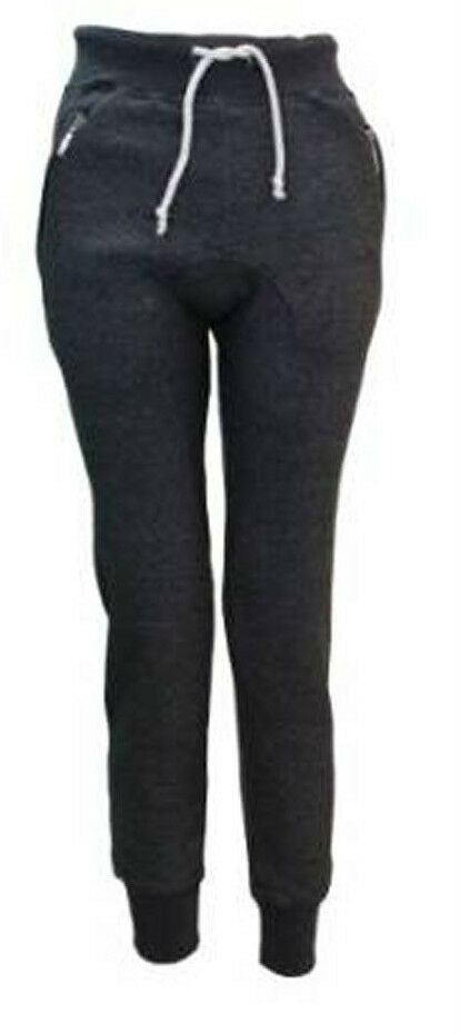 Ladies Charcoal Jogging Bottoms With Zip Pockets. Ankle Cuffs are Ribbed & Elasticated. The waist Band Is Also Elasticated With Drawstring Detail. Sizes 8-14.