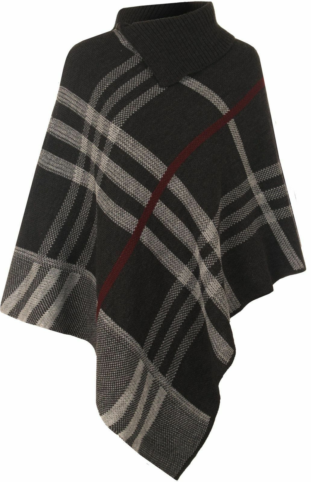 Ladies Charcoal & Grey Polo Neck Poncho. One Size.