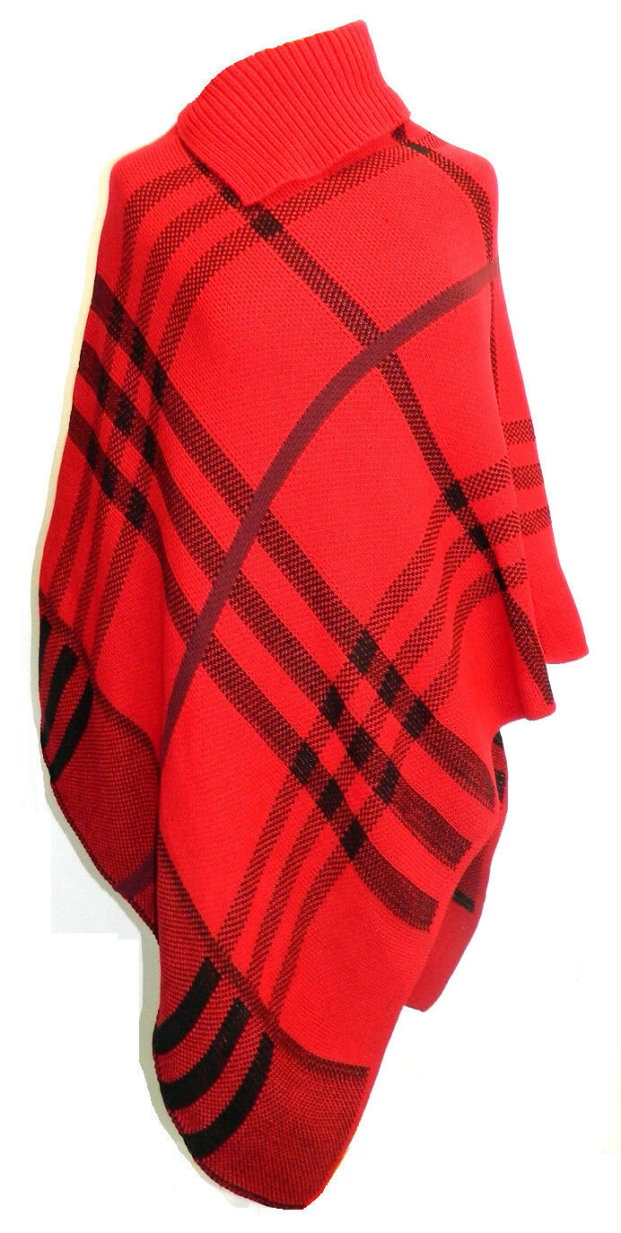 Ladies Red & Black Polo Neck Poncho. One Size.