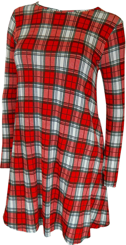 Ladies Long Sleeve Tartan 2 Swing Dress.