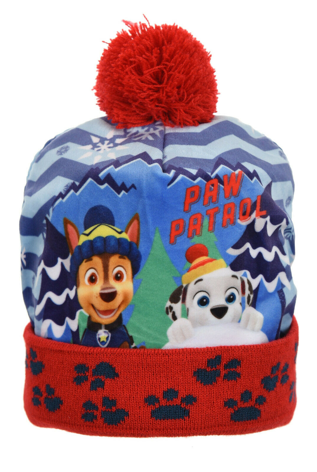 Children's Paw Patrol Red & Blue Bobble  Hat, Ages 2 To 10, Official Merchandise