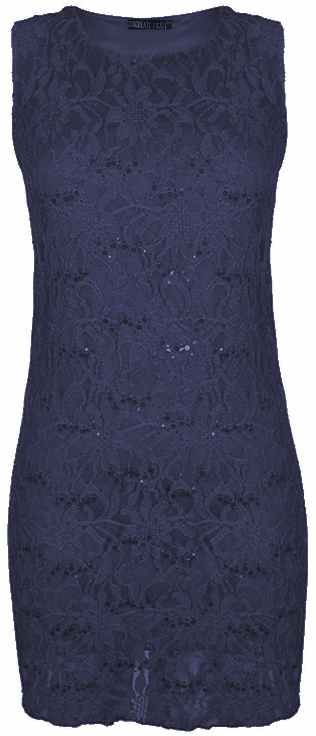 Ladies Navy Blue Lace & Sequin Overlay Dress.
