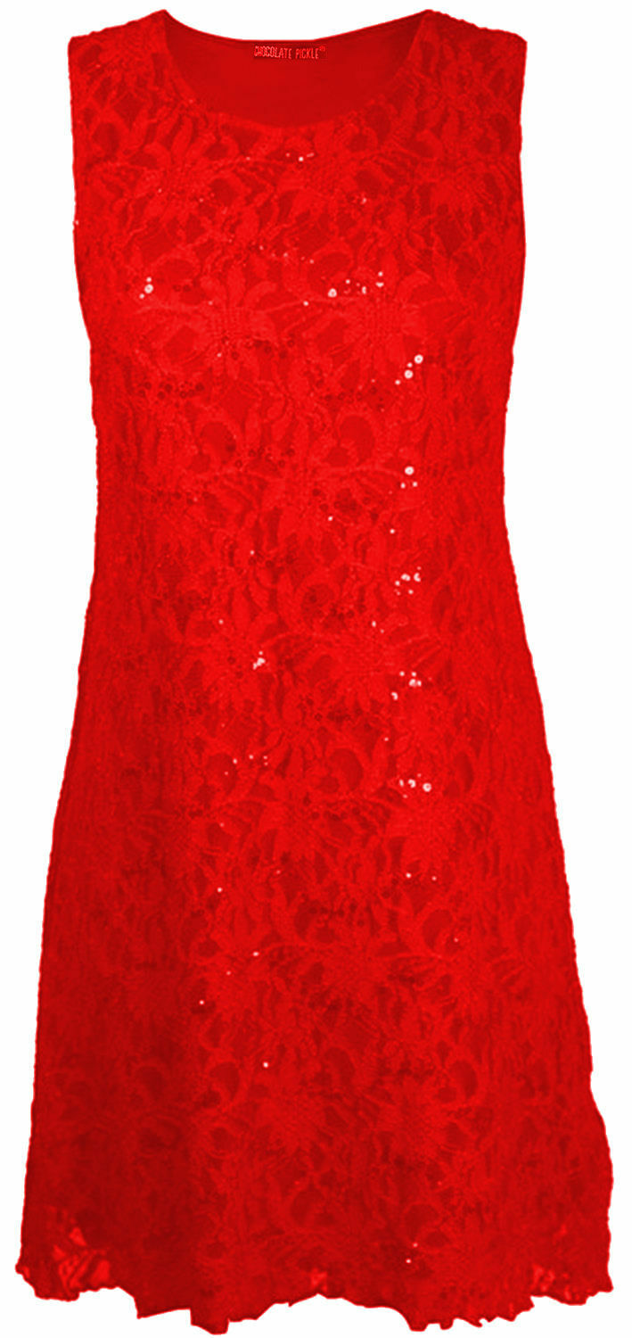 Ladies Red Lace & Sequin Overlay Dress.
