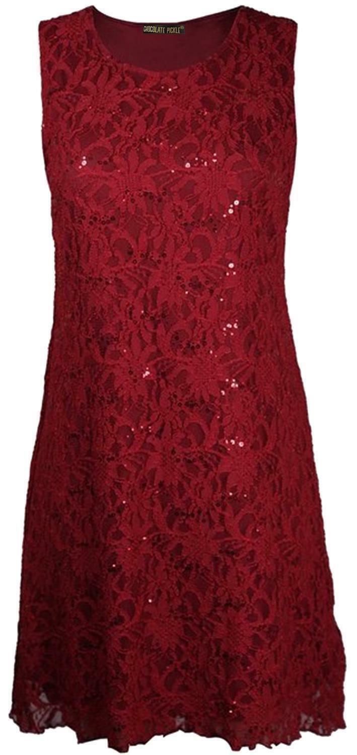 Ladies Wine Lace & Sequin Overlay Dress.