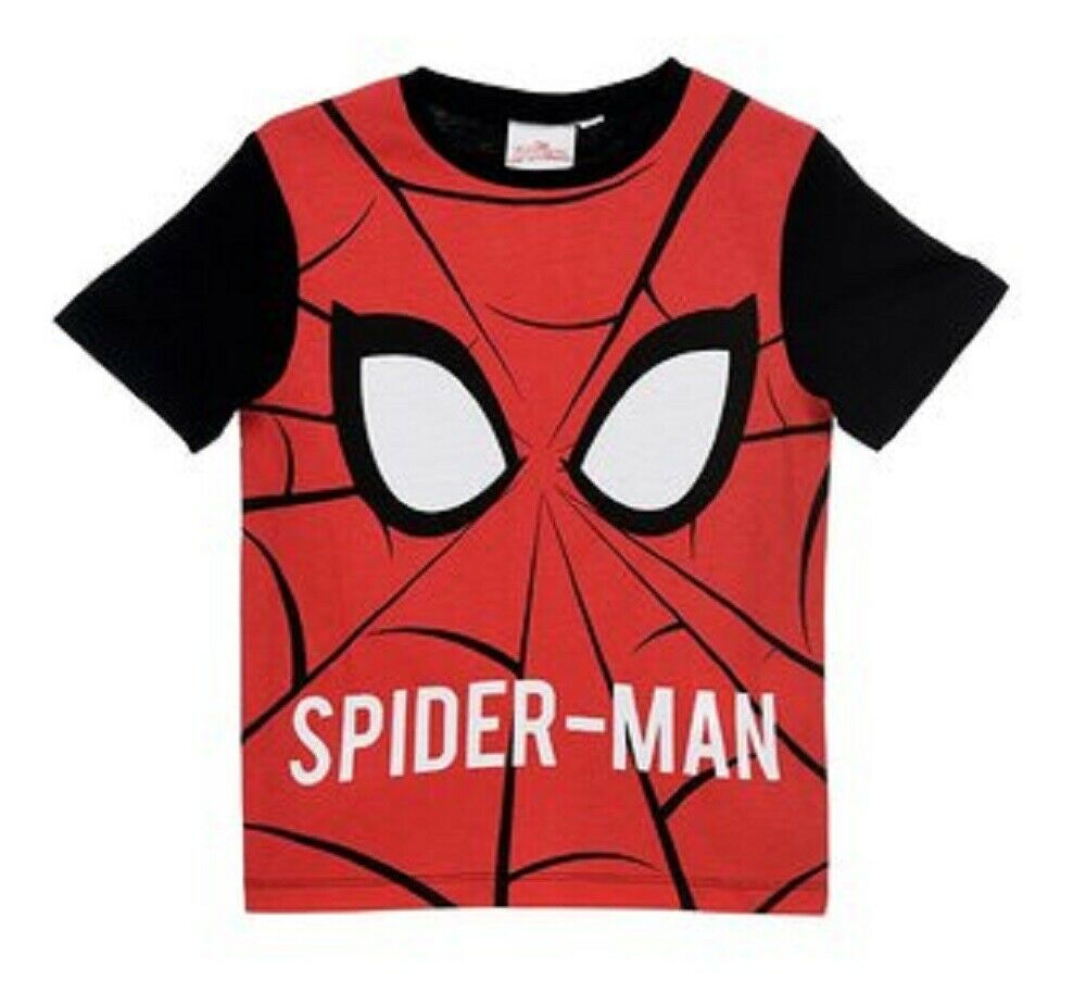 Children's Spiderman Black & Red Short Sleeve T-Shirt. Perfect For A gift Or Treat. Ages 3 To 8. These Are Official Merchandise