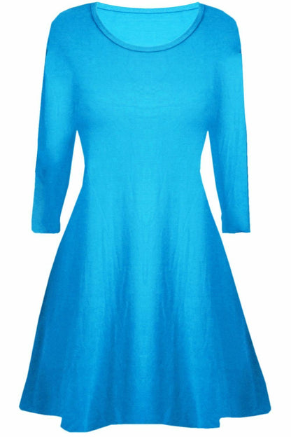 Children's Long Sleeve Turquoise Skater Dress Age 5 To 13, 100% Polyester