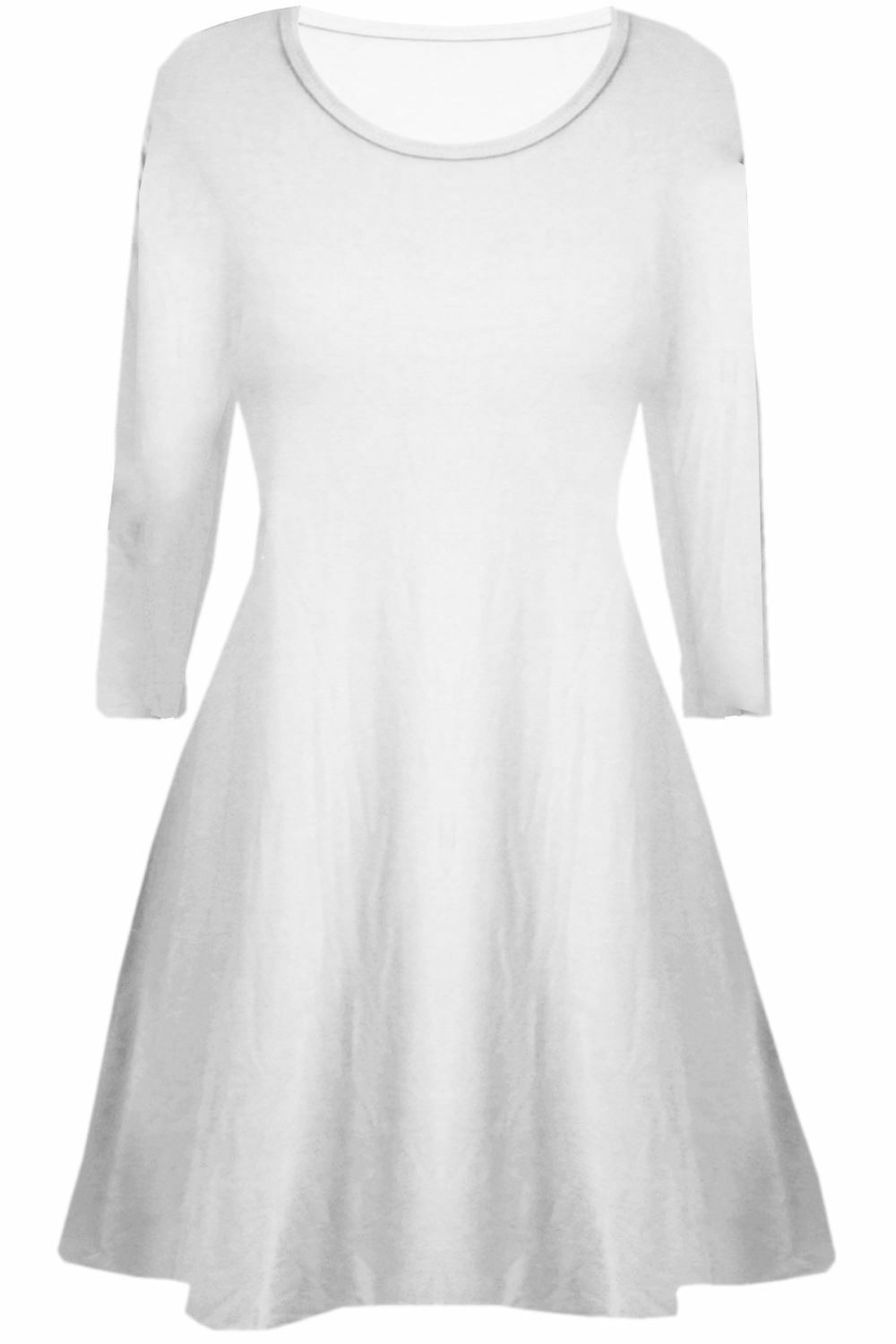 Children's Long Sleeve White Skater Dress Age 5 To 13, 100% Polyester
