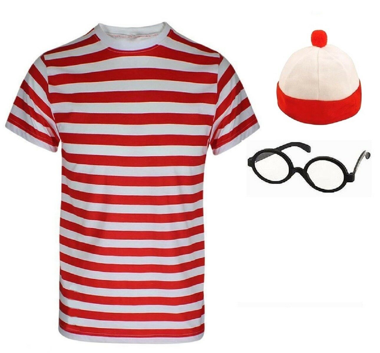 Children's "Where's Nerd" Costume. This Is perfect For World book Day Or Halloween & Fancy Dress parties. You will Receive The T-Shirt, Hat & Glasses. Available In Ages 5-13.