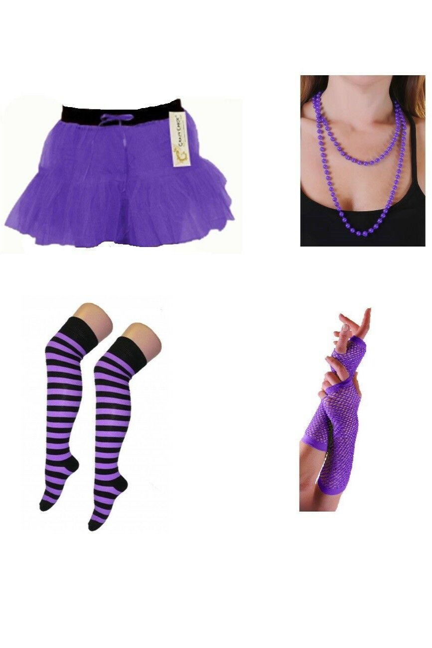 Ladies 80's Themed Purple 4 Piece Set.