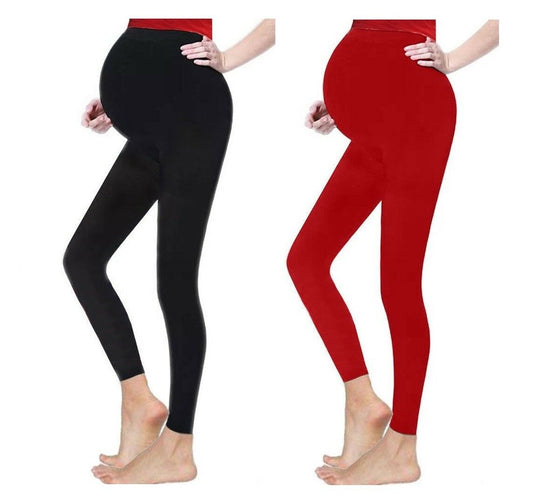 Ladies Full Length Over The Stomach Maternity Leggings. Available In Black And Red. Sizes 8-20.