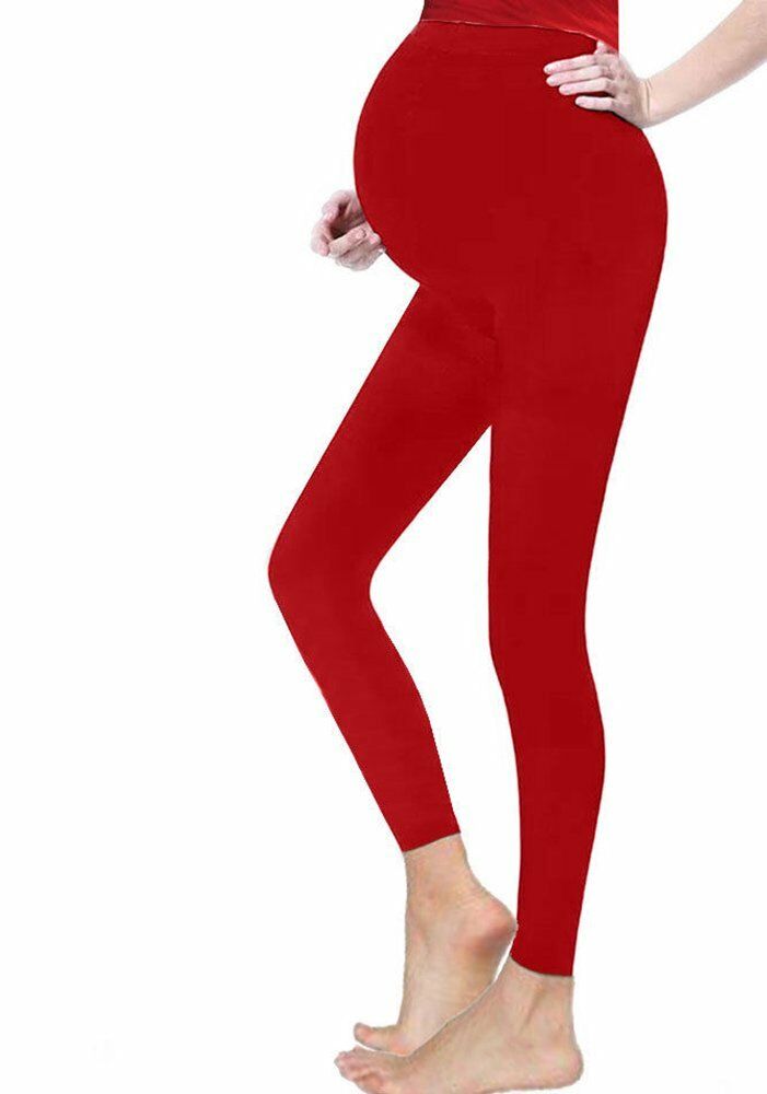 Ladies Red Over The Stomach Full Length Maternity Leggings. Sizes 8-20 Available.