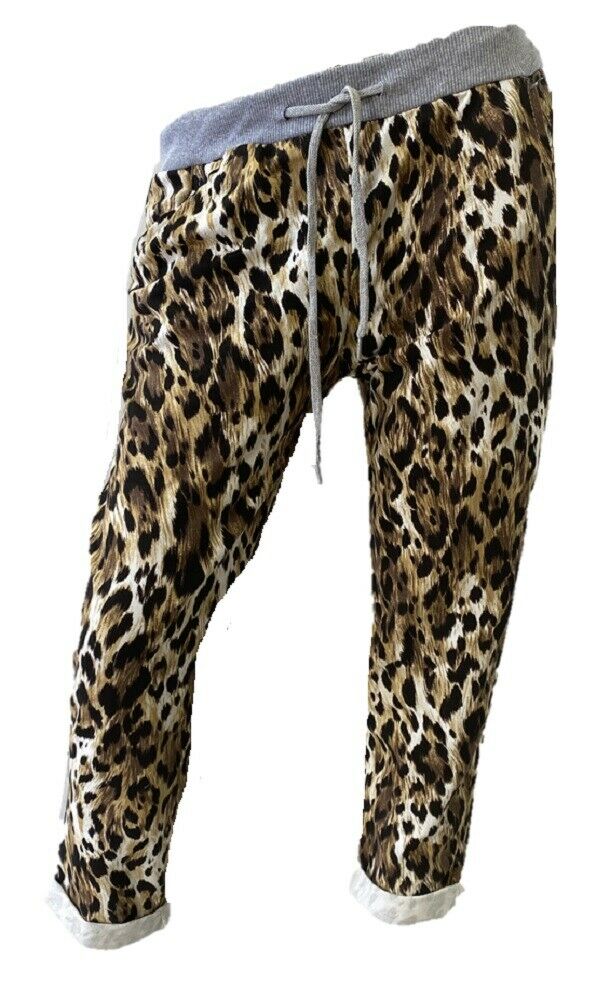 Ladies Italian Leopard print Cropped Lounge Pants. Sizes 8-14, 16-18 Available.