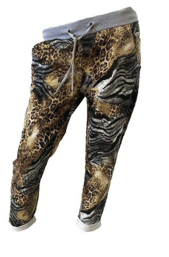Ladies Italian Tiger print Cropped Lounge Pants. Sizes 8-14, 16-18 Available.