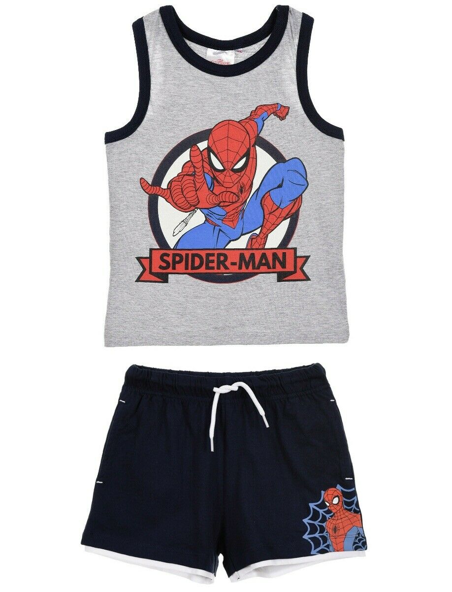 Boys Spiderman Pyjamas. Perfect For Any Spiderman Lover. This Is The Vest Top And Short Option In  Grey & Navy. Ages 3 To 8. These Are Official Merchandise.