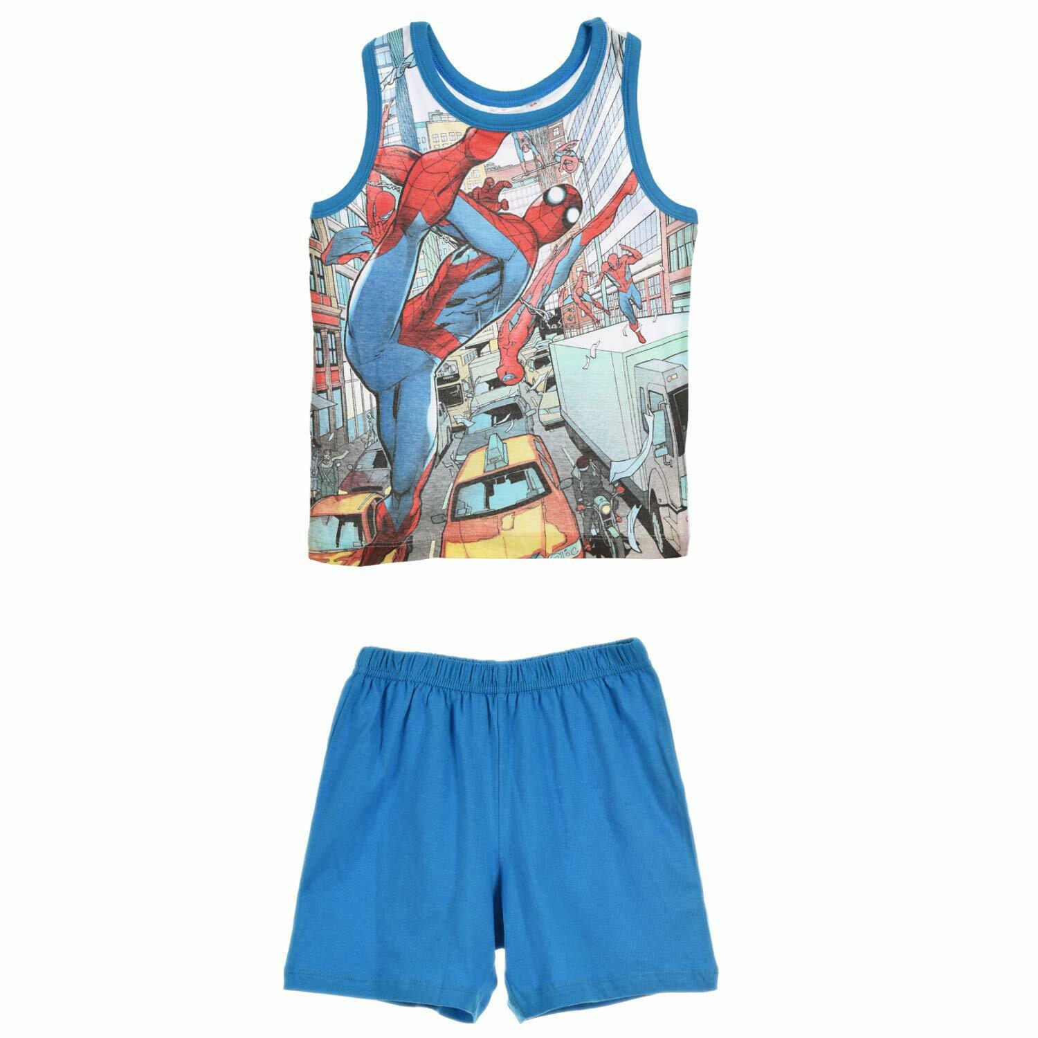 Boys Spiderman Pyjamas. Perfect For Any Spiderman Lover. This Is The Vest Top And Short Set In Blue & White. In Ages 3 To 8. These Are Official Merchandise.