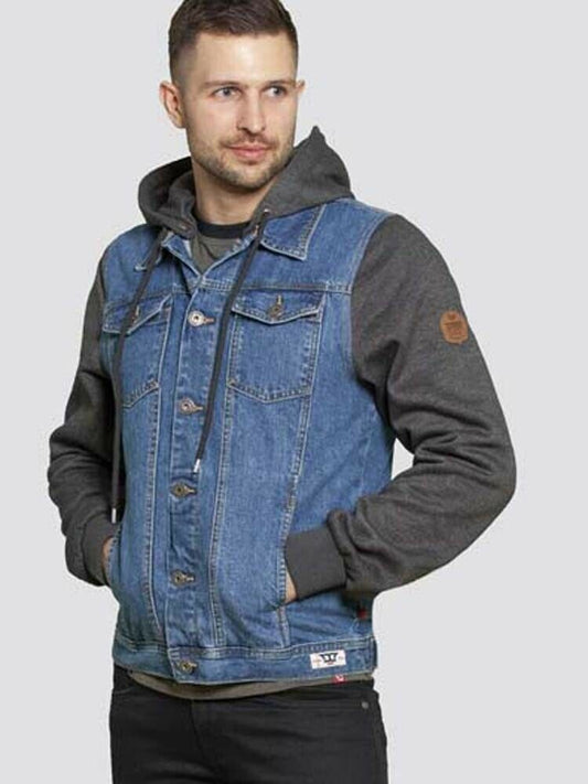 Men's 2XL To 6XL Denim Jacket With Jersey Sleeves &  Detachable Hood.