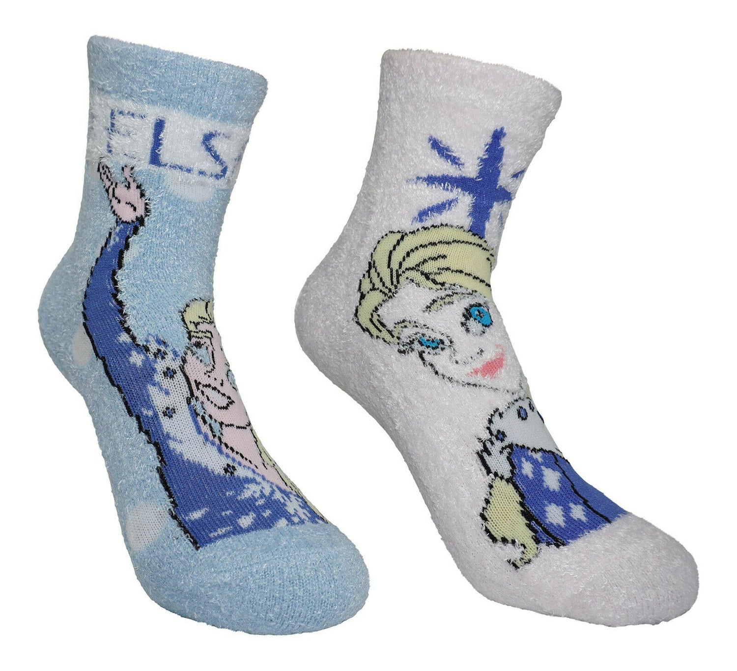 Children's Licensed Frozen Fluffy 2 Pair Pack. You Get A Blue Pair And A Pink Pair. They Have Non Slip Hearts On The Soles