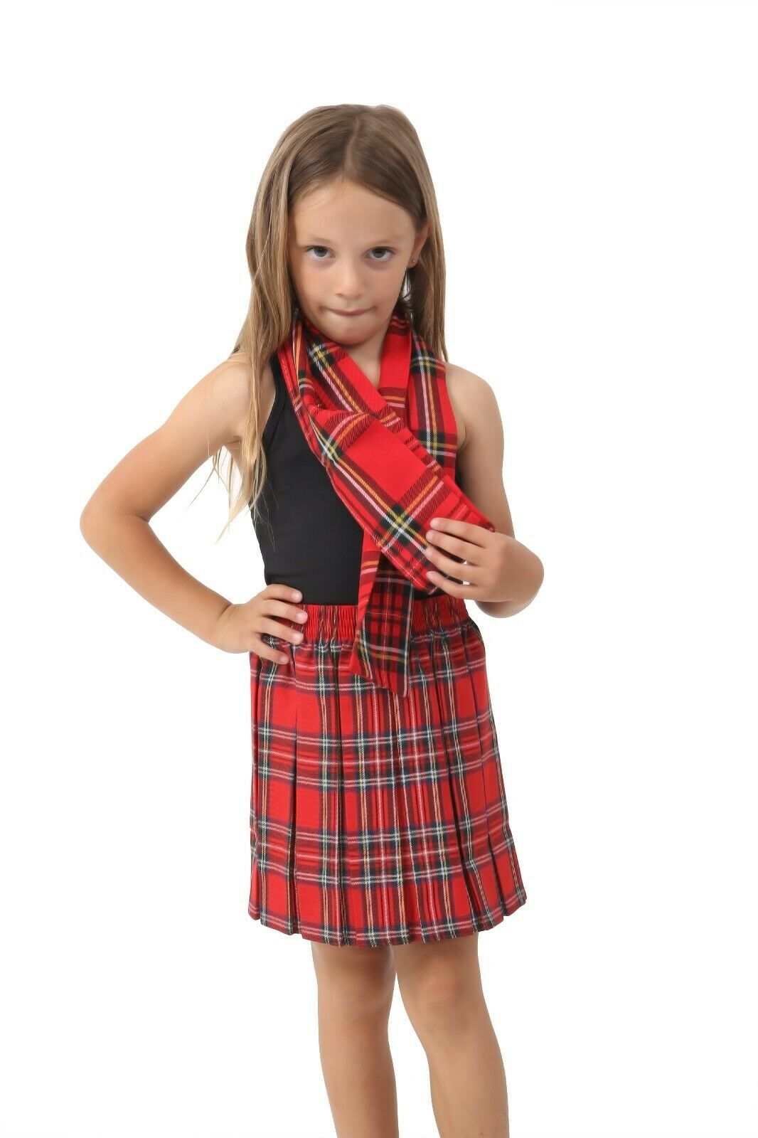 Elasticated pleated knee length skirts Suitable for school Ages 5-6 to 11-12 Mix Fabric Blend