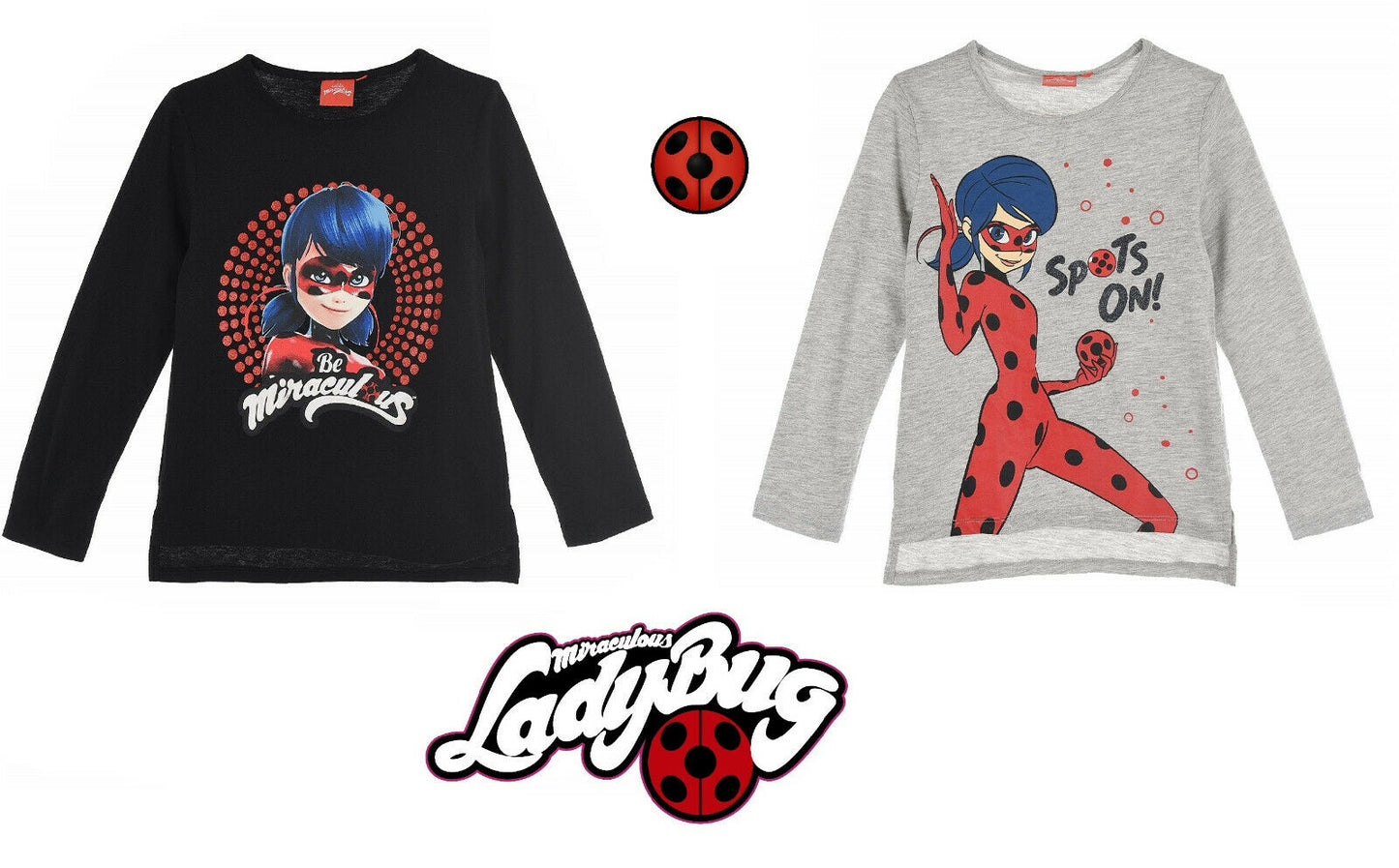 Miraculous Ladybug & Cat Noir, Long Sleeve T-Shirts, Mulitple Colours And Designs, Ages 4, 5, 6, 8, 100% Cotton, Official Merchandise