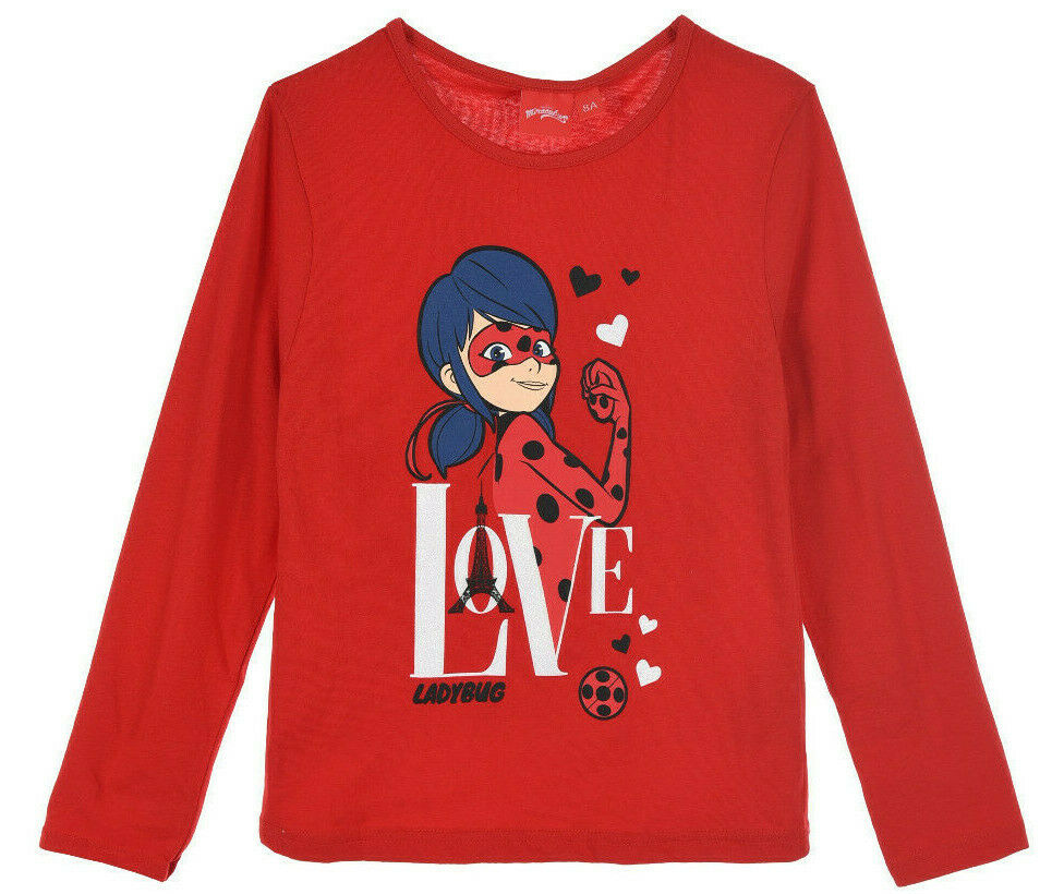 Miraculous Ladybug & Cat Noir, Red Long Sleeve T-Shirts, Ages 4, 5, 6, 8, 100% Cotton, Official Merchandise