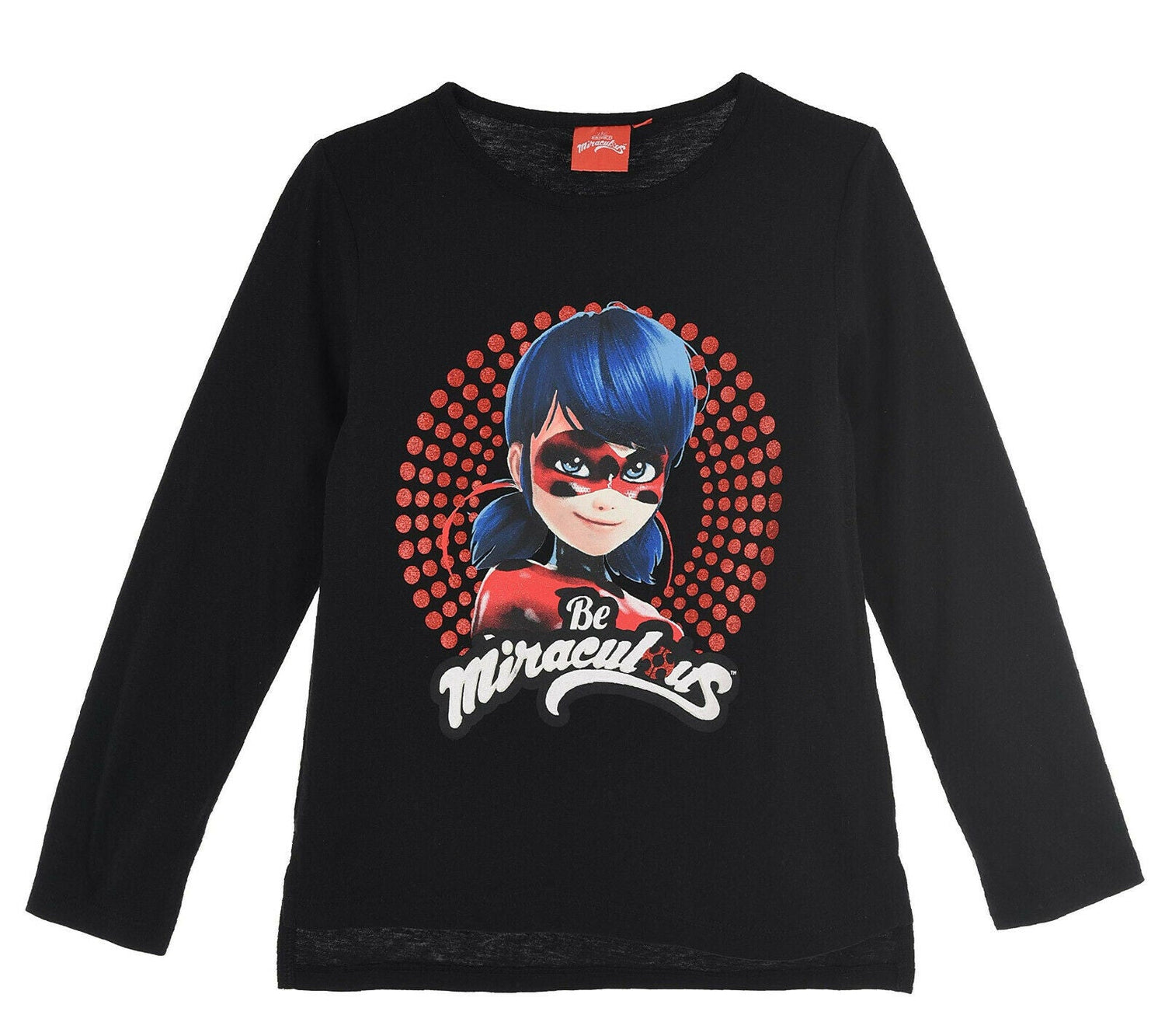Miraculous Ladybug & Cat Noir, Black Long Sleeve T-Shirts, Ages 4, 5, 6, 8, 100% Cotton, Official Merchandise