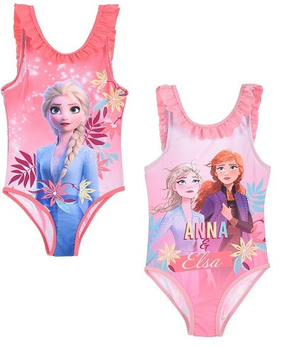 Frozen Swimming Costumes, Ages 4, 5, 6, 8 Dark Pink Anna & Elsa Design, Light Pink Elsa Design 100% Polyester Official Merchandise