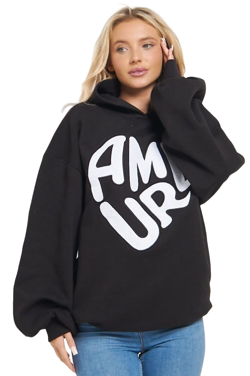 Amour Slogan Oversized Hooded Sweatshirt Hoodie