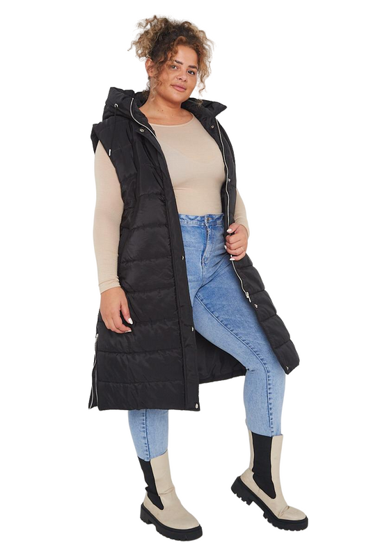 Plus Size Hooded Gilet Long Padded Coat