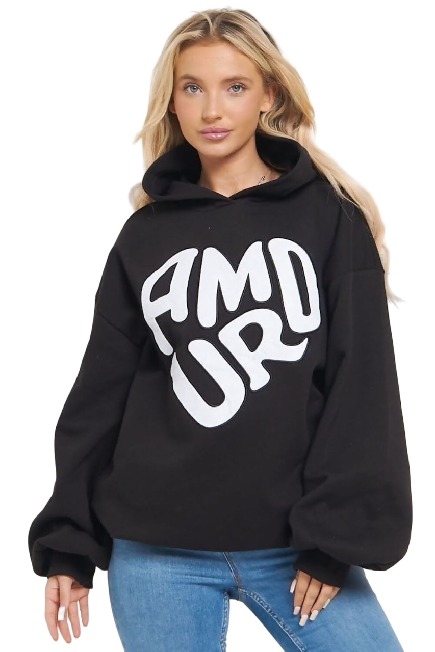 Amour Slogan Oversized Hooded Sweatshirt Hoodie