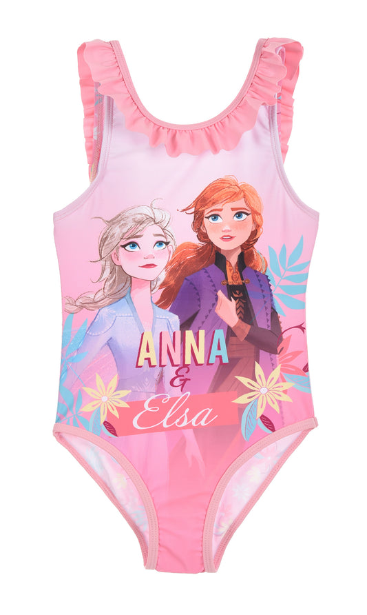 Frozen Light Pink Anna & Elsa Swimming Costumes, Ages 4, 5, 6, 8, 100% Polyester, Official Merchandise